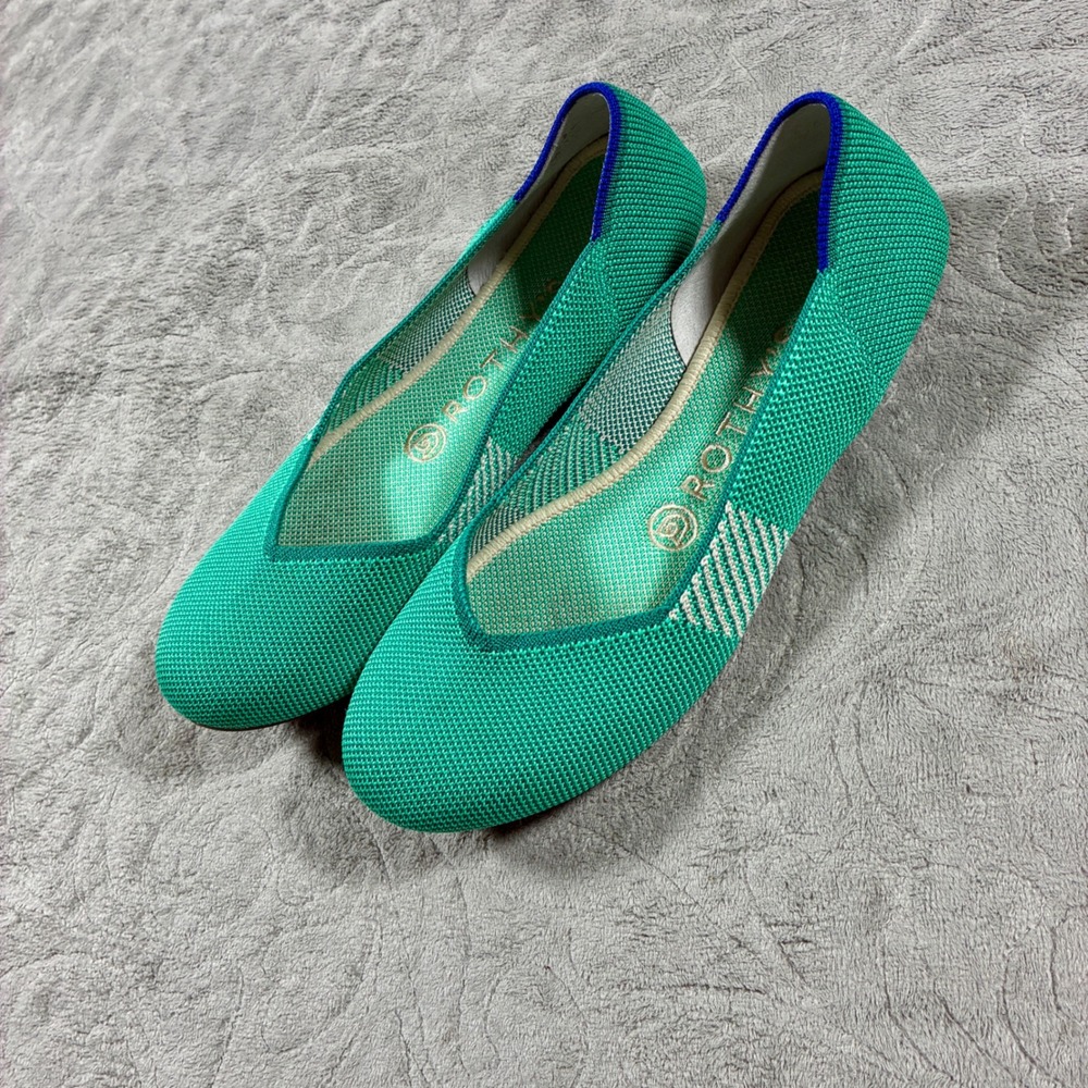 Rothy's The Flat Round Toe Ballerina Shoes Size 7 Teal Calypso Twee Sustainable
